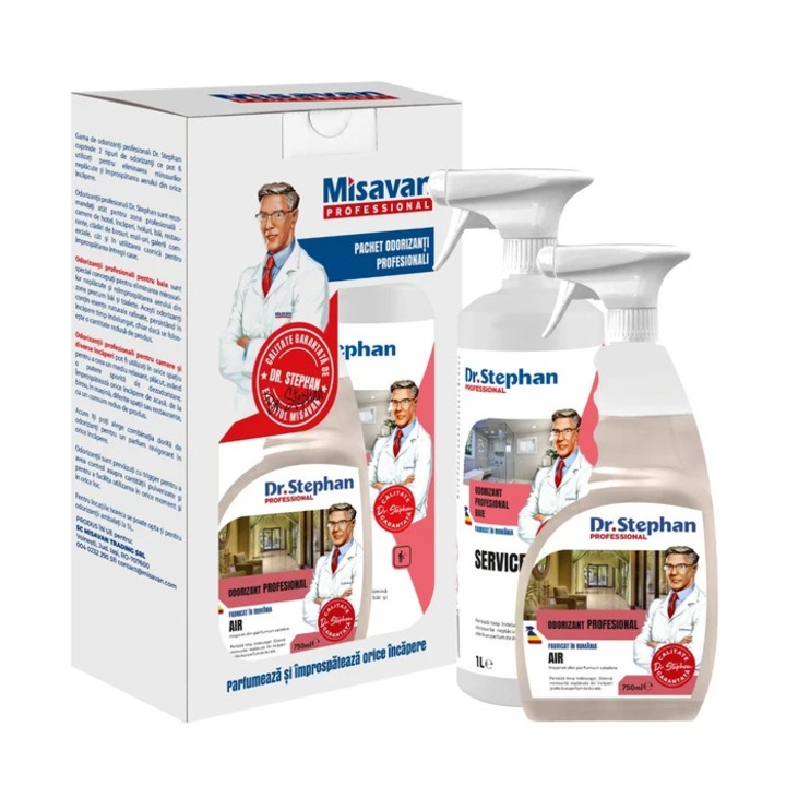 Professzionális fürdőszobai légfrissítő Dr. Stephan Service spray 1L + professzionális szobai légfrissítő Dr. Stephan Air spray 750 ml