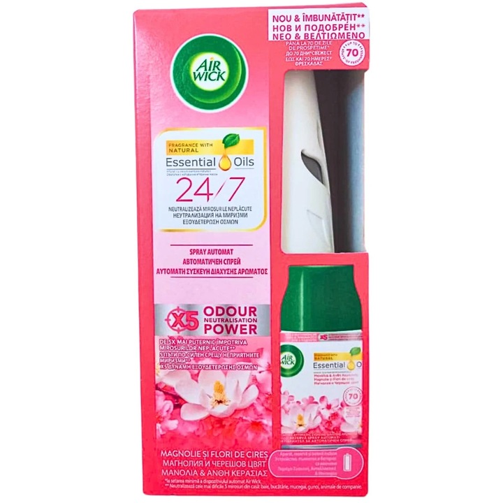 Air Wick légfrissítő, készülék + utántöltő + elem, magnólia és cseresznyevirág, 250 ml