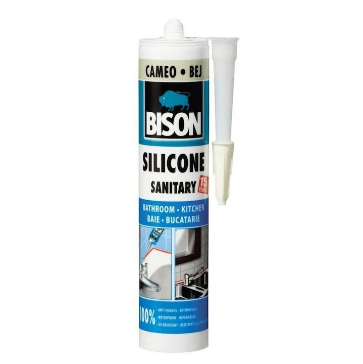 Silicon sanitar, Bison, rezistent la apa, bej, interior / exterior, 280 ml
