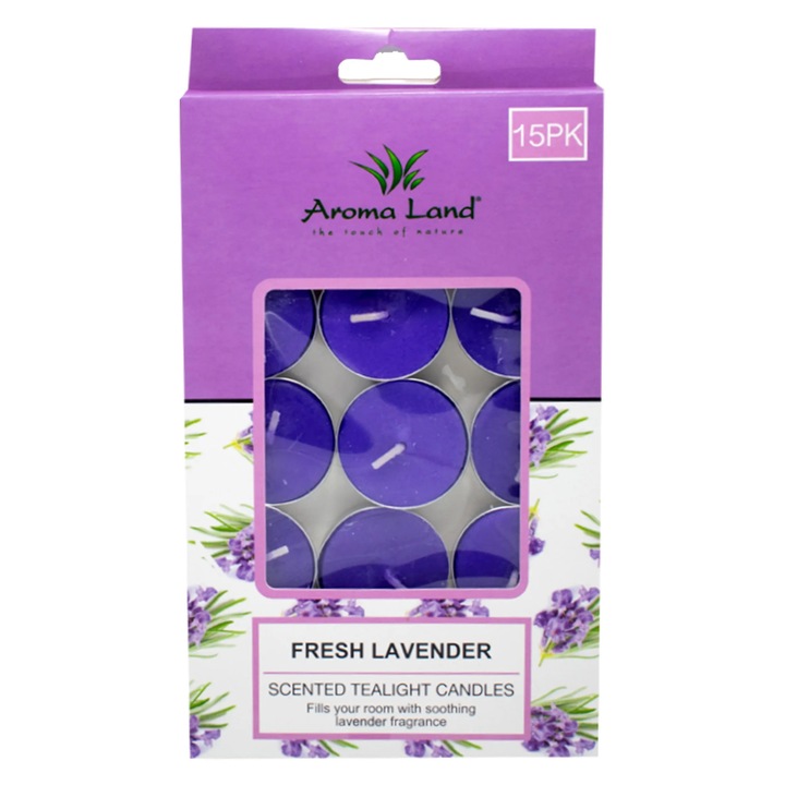 Lumanare parfumata tip pastila, Aroma Land, lavanda, set 15 bucati