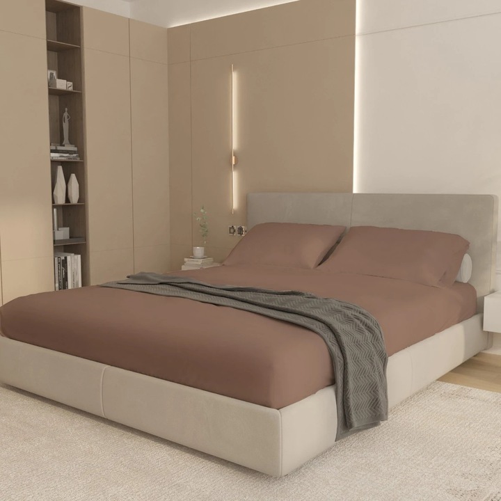 Husa saltea, Home Still, Cottone, 160 x 200 cm, bumbac, maro