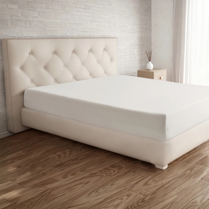 Husa saltea, Caressa Jersey, 200 x 200 cm, bumbac, alb