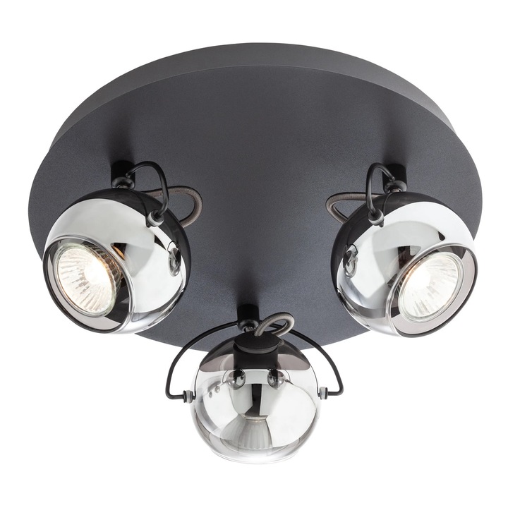 Plafoniera Ward 04-545, 3 x GU10, fekete + füstös, modern