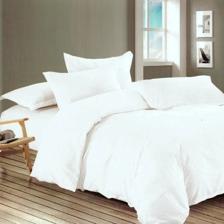 Lenjerie de pat dublu, TERRA RELAX, 6 piese, bumbac premium, alb imaculat, 230x250cm