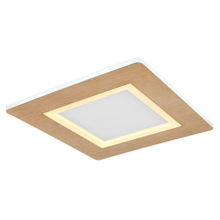 LED Плафониера Clay 41767Q, 23 W, 1300 lm, топла/студена светлина, бял + дърво, модерна