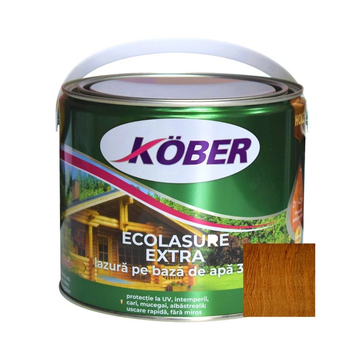 Lakk / lazúr 3 az 1-ben fára, Kober Ecolasure Extra, sötét tölgy, vízbázisú, beltéri / kültéri, 2,5 L