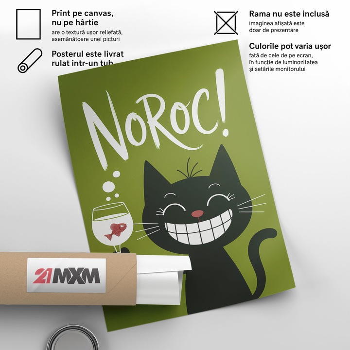 Декоративна канава картина, комично послание с котки, Късмет, A3 (29.7 x 42 см), Без рамка