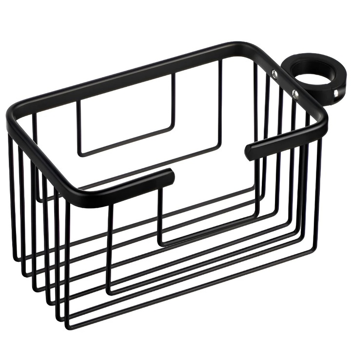 Etajera baie din aluminiu Tatay S6604927, montaj pe coloana / bara, negru, 1 raft, 12.5 x 11.5 x 24 cm