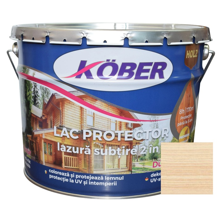 Лак / тънък лазур 2 в 1 за дърво, Kober, безцветен, интериор / екстериор, 10 L