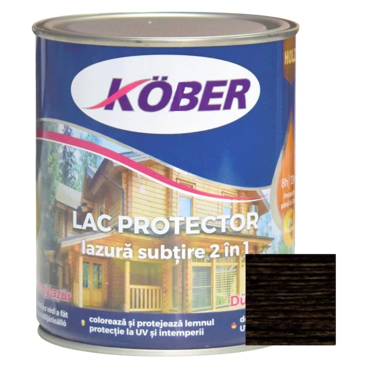 Lac / lazura subtire 2 in 1 pentru lemn, Kober, wenge, interior / exterior, 0.75 L