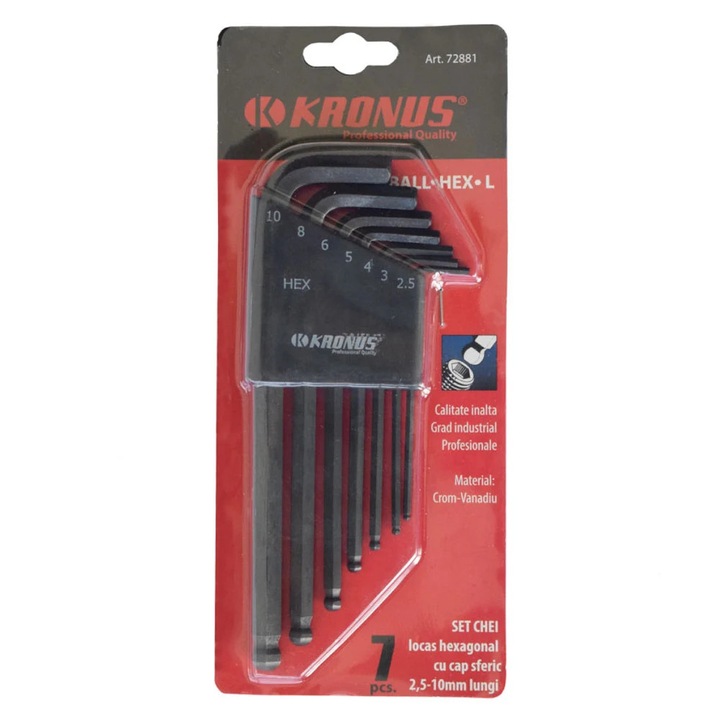 Set 7 chei hexagonale, cap sferic, Kronus 72881, 2.5 - 10 mm