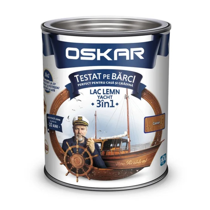 Lac pentru lemn Oskar Yacht 3 in 1, castan, interior / exterior, 0.75 L