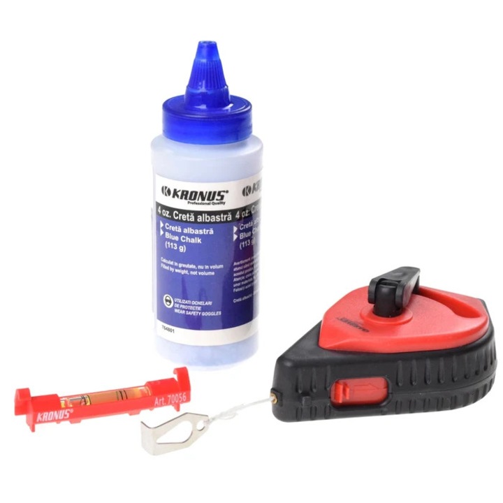 Kit pentru masuratori, trasator 30 m + creta albastra + mininivela, 75 mm