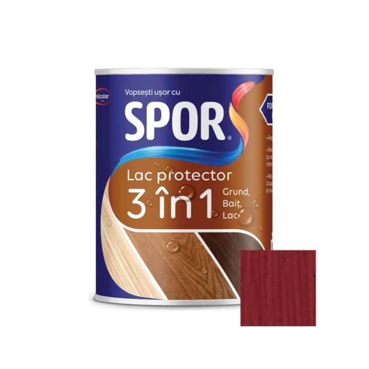 Lac protector 3 in 1 pentru lemn, Spor, visin, lucios, interior / exterior, 0.75 L