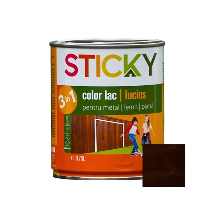 Lac alchidic pentru lemn / metal / piatra, Sticky, nuc, interior / exterior, 0.75 L