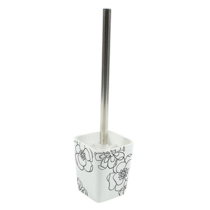 Perie WC Kadda Emotions BPO-0306E, polirasina, alb + negru, model floral, 9.8 x 9.8 x 36.8 cm