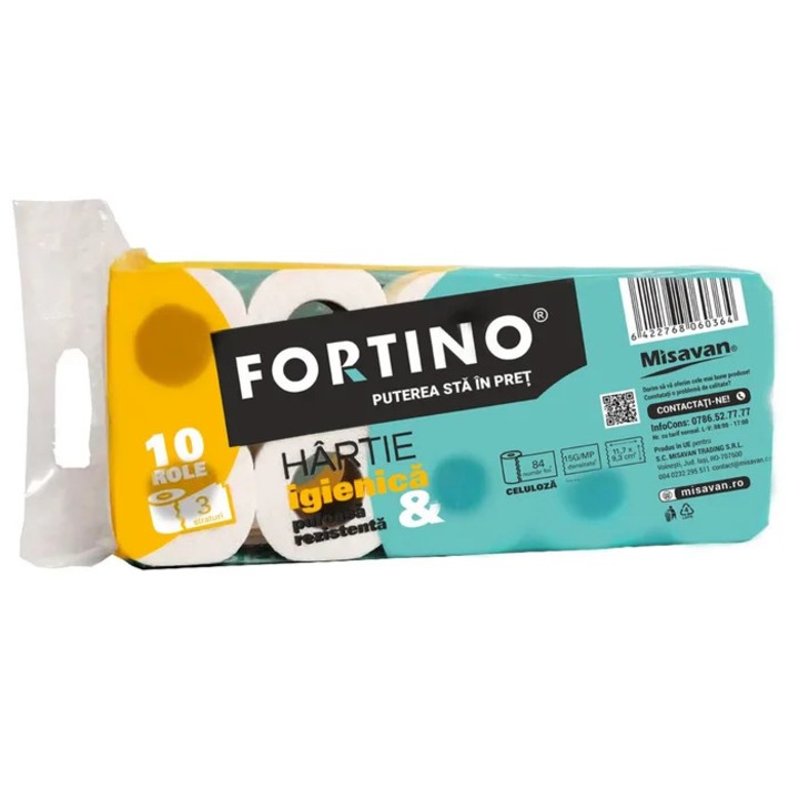 Hartie igienica Fortino, neparfumata, alb, 3 straturi, 10 role