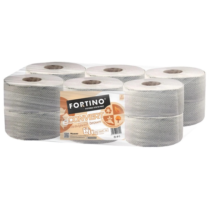 Hartie igienica Fortino Mini Jumbo, 2 straturi, natur, 12 role