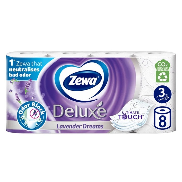 Hartie igienica Zewa Deluxe, lavanda, lila, 3 straturi, 8 role