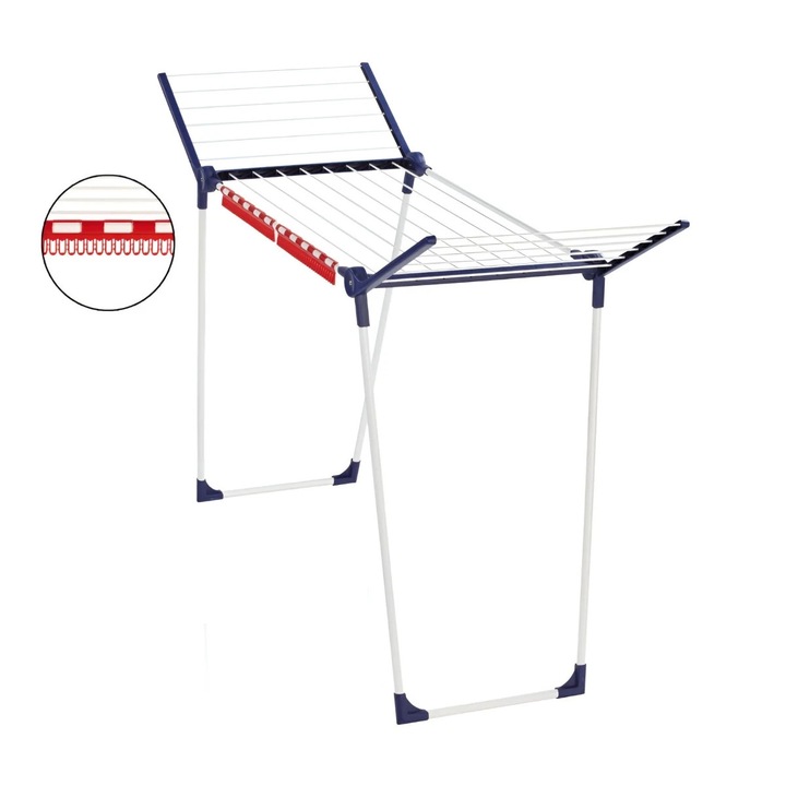 Leifheit Pegasus 150 Slim ruhaszárító, zoknitartóval, fehér + kék, fém + műanyag, 1570 x 870 x 550 mm, 15 m