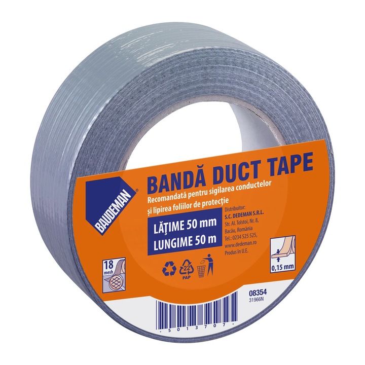 Banda adeziva pentru reparatii, Baudeman 8354, textil, 50 m x 50 mm