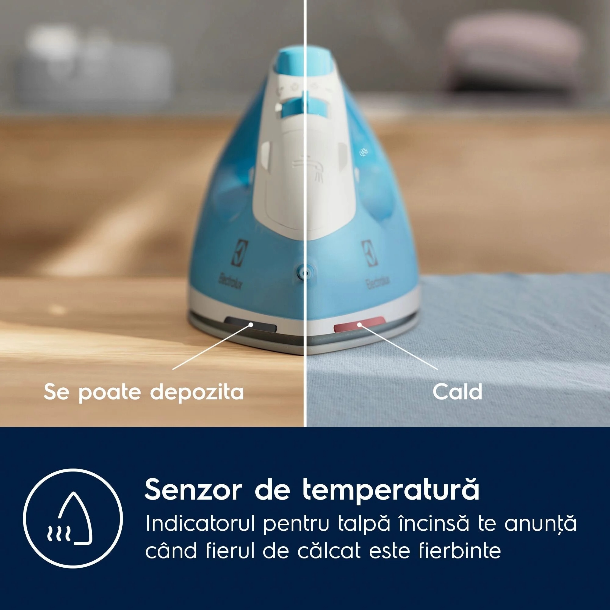 Fier de calcat Electrolux Easyline E5SI2-4CB, 2300 W, talpa ceramica, 0.25 litri, 100 g/min, functie de autocuratare, functie anti-picurare, functie anti-calcar, functie pulverizare, indicator talpa incinsa, bleu
