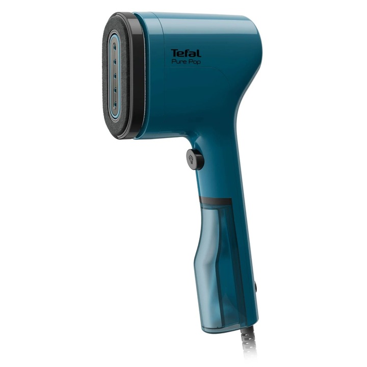 Fier de calcat vertical cu abur Tefal Pure Pop Garment DT2020E1, portabil, 1300 W, 0.07 litri, 20 g/min, rezervor de apa detasabil, pad reversibil, albastru