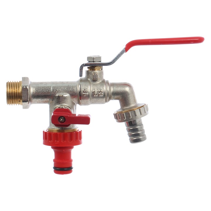 Robinet dublu serviciu cu 2 iesiri, pentru alimentare cu apa rece sau calda, 1/2"