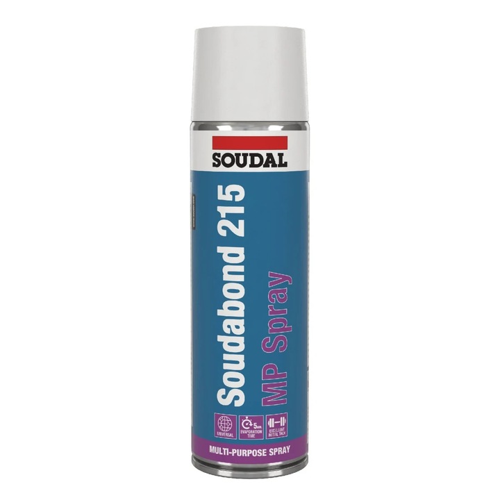 Adeziv de contact pentru multiple suprafete, Soudal Soudabond 215 MP Spray, interior / exterior, transparent, 500 ml