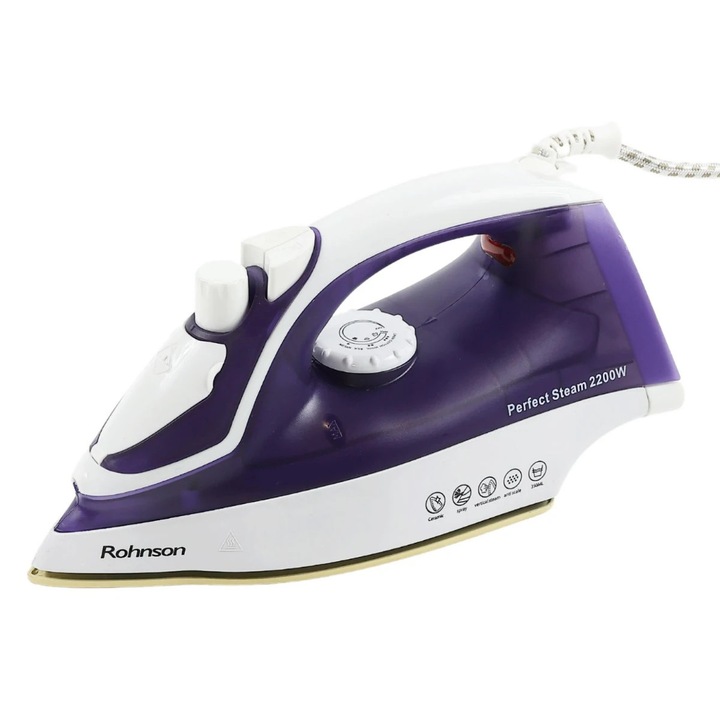 Fier de calcat Rohnson R331, 2200 W, talpa ceramica, 0.35 litri, 70 g/min, sistem auto-curatare, alb cu mov