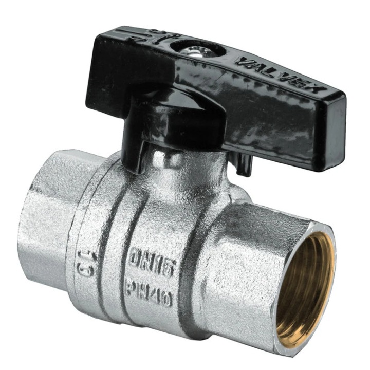 Robinet de trecere cu bila Valvex Tryton, alama nichelata, filet interior-interior, DN 20, PN 40, maner fluture