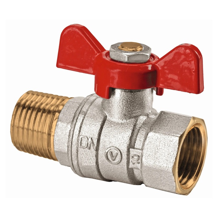 Сферичен кран Valvex, месинг, вътрешна - външна резба, 3/8", PN 40, ръкохватка тип пеперуда