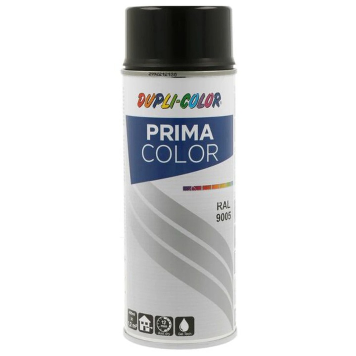 Spray vopsea acrilica Dupli-Color Prima Color, interior / exterior, negru lucios RAL9005, 400 ml
