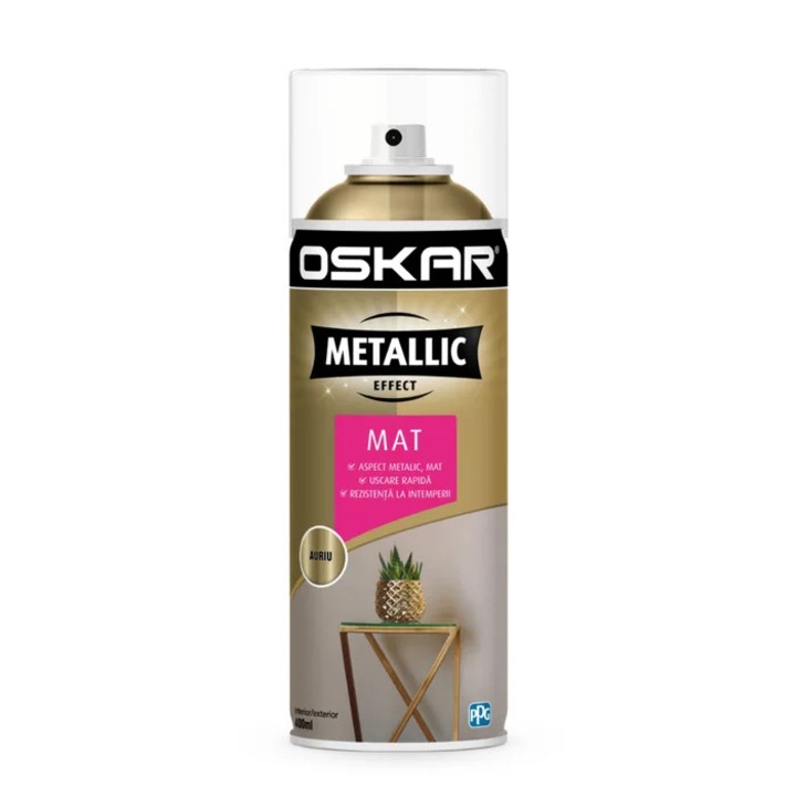 Spray email acrilic, Oskar Metallic effect, mat, auriu, interior / exterior, 400 ml