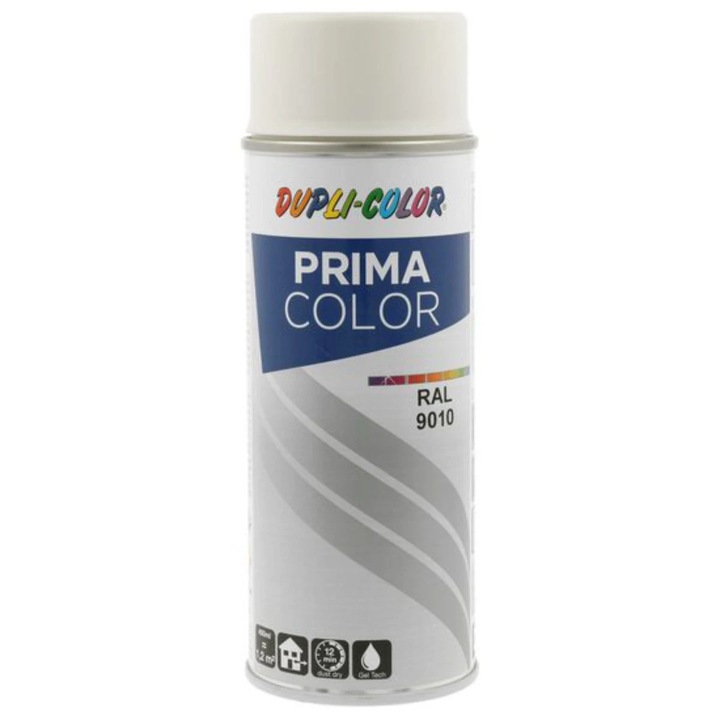 Spray vopsea acrilica Dupli-Color Prima Color, interior / exterior, alb mat RAL9010, 400 ml