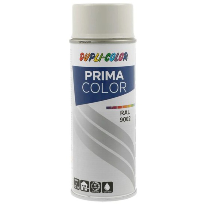 Spray vopsea acrilica Dupli-Color Prima Color, interior / exterior, alb gri RAL9002, 400 ml