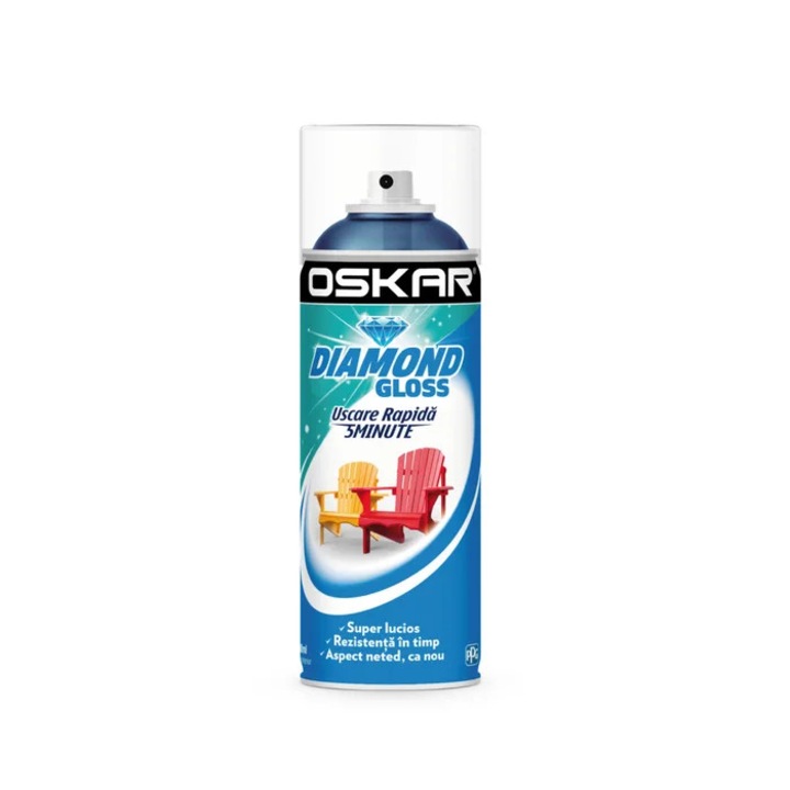 Spray vopsea lemn / metal, Oskar Diamond Gloss, albastru intens, interior / exterior, 400 ml