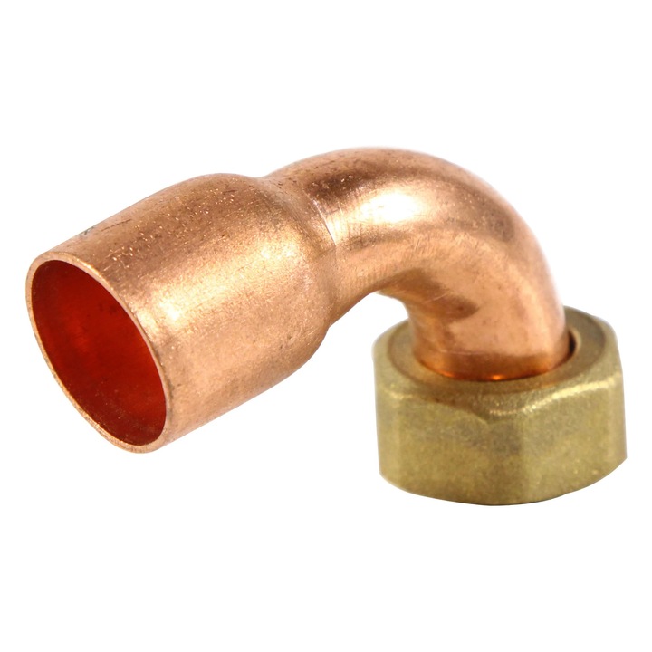 Racord semiolandez cu cot, cupru, interior-interior, 18 mm x 1/2"