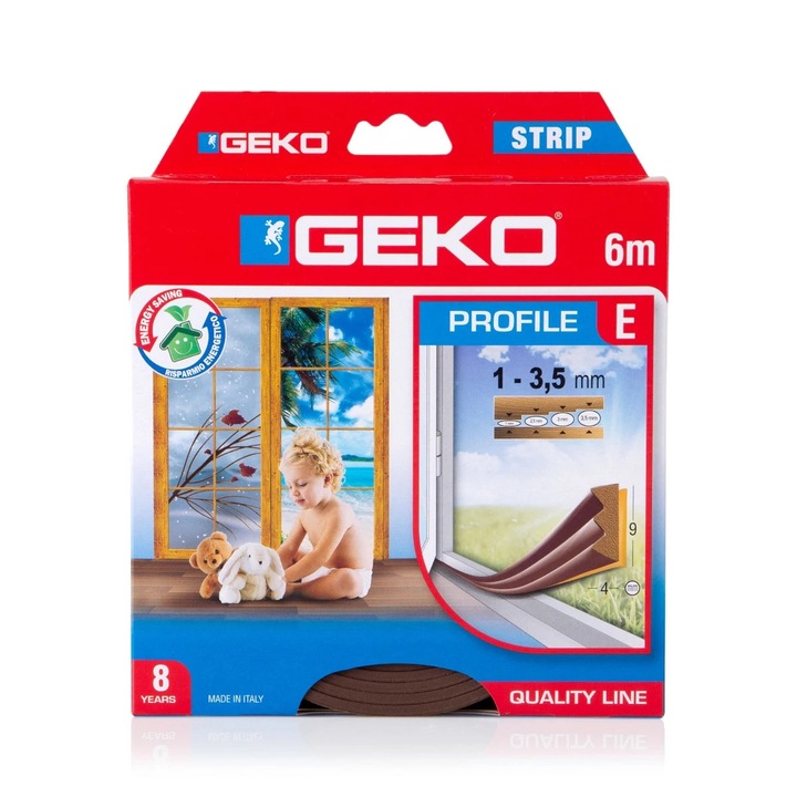 Garnitura adeziva pentru izolare termica, Geko Strip, EPDM exapndat, maro, 9 x 4 mm x 6 m