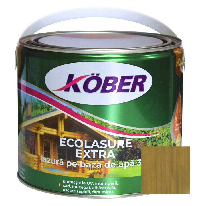 Лак / лазур 3 в 1 за дърво, Kober Ecolasure Extra, орех, на водна основа, интериор / екстериор, 2.5 L