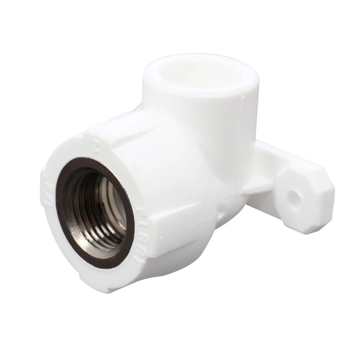 Cot PPR, cu flansa, D 20 mm x 1/2", filet interior - exterior, alb, 90 grade
