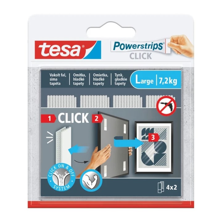 Fasie adeziva, tesa Powerstrips Click, tip arici, pentru fixare, 85 x 20 mm