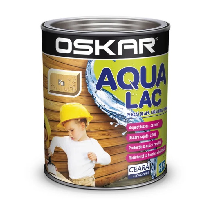 Lac pentru lemn Oskar Aqua Lac, pin, pe baza de apa, interior / exterior, 2.5 L