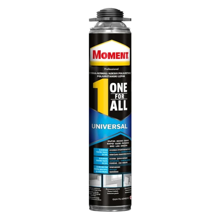 Adeziv poliuretanic pentru suprafete multiple, Moment One for All Universal, aplicare cu pistol, interior / exterior, galben, 750 ml