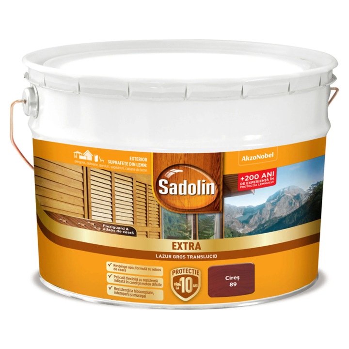 Lac / lazura pentru lemn, Sadolin Extra, cires, exterior, 10 L