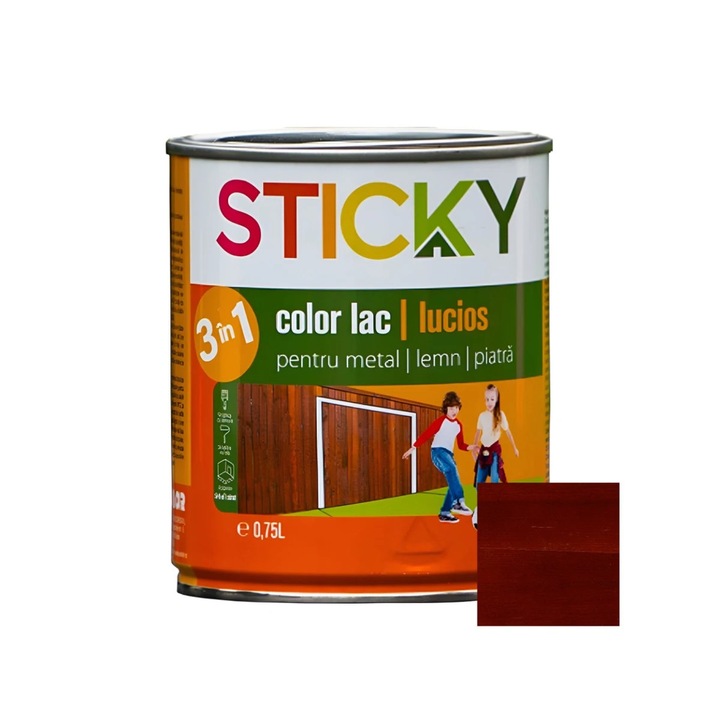Lac alchidic pentru lemn / metal / piatra, Sticky, palisandru, interior /exterior, 0.75 L