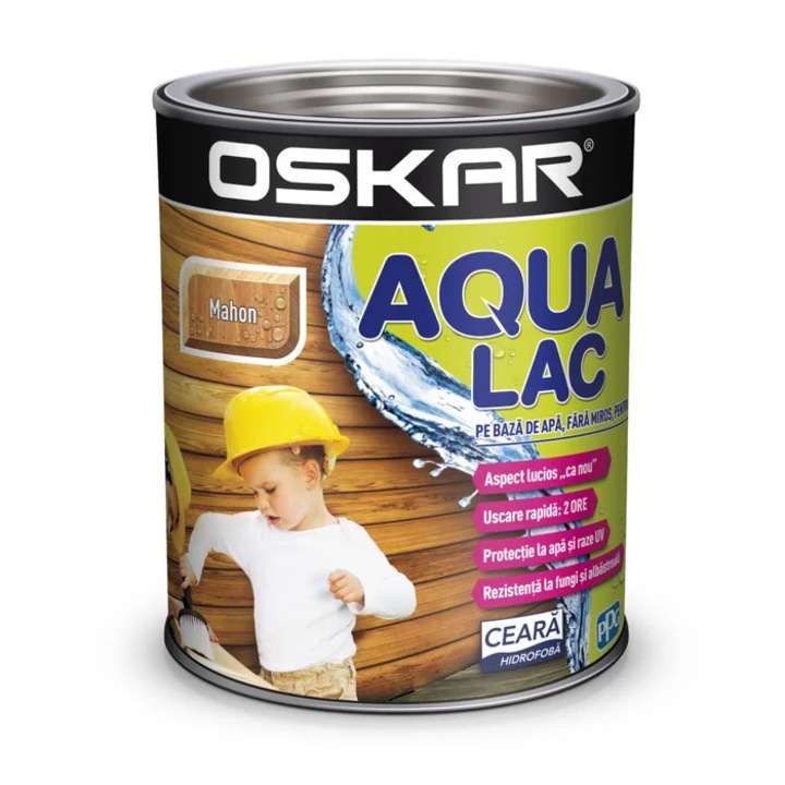 Lac pentru lemn Oskar Aqua Lac, mahon, pe baza de apa, interior / exterior, 2.5 L