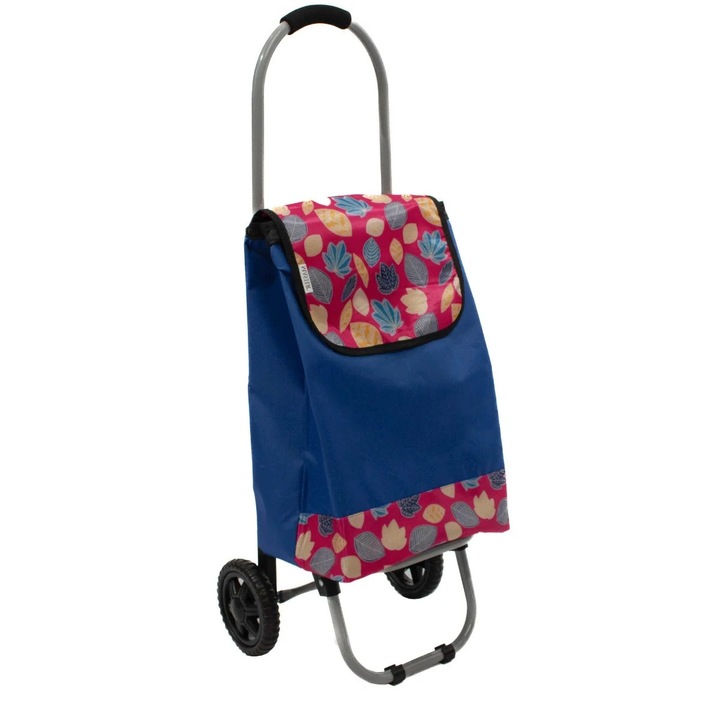 2 kerekű bevásárlókocsi, táskával, összecsukható, textil anyagból, kék, 28 L, Master