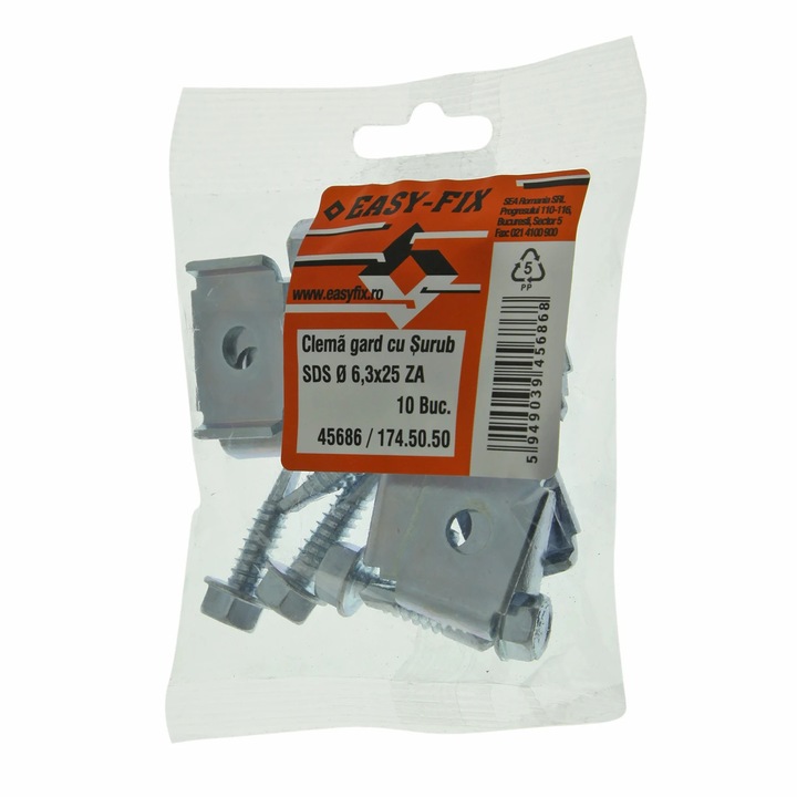 Clema metalica, pentru gard, 20 x 30 mm, cu surub, 6.3 x 25 mm, set 10 bucati