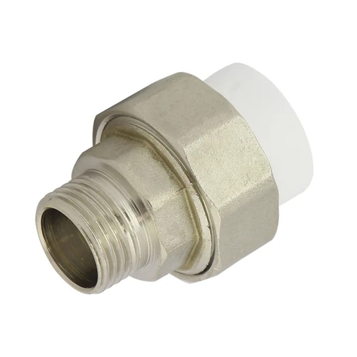 Racord olandez PPR, D 20 mm x 1/2", filet exterior, alb